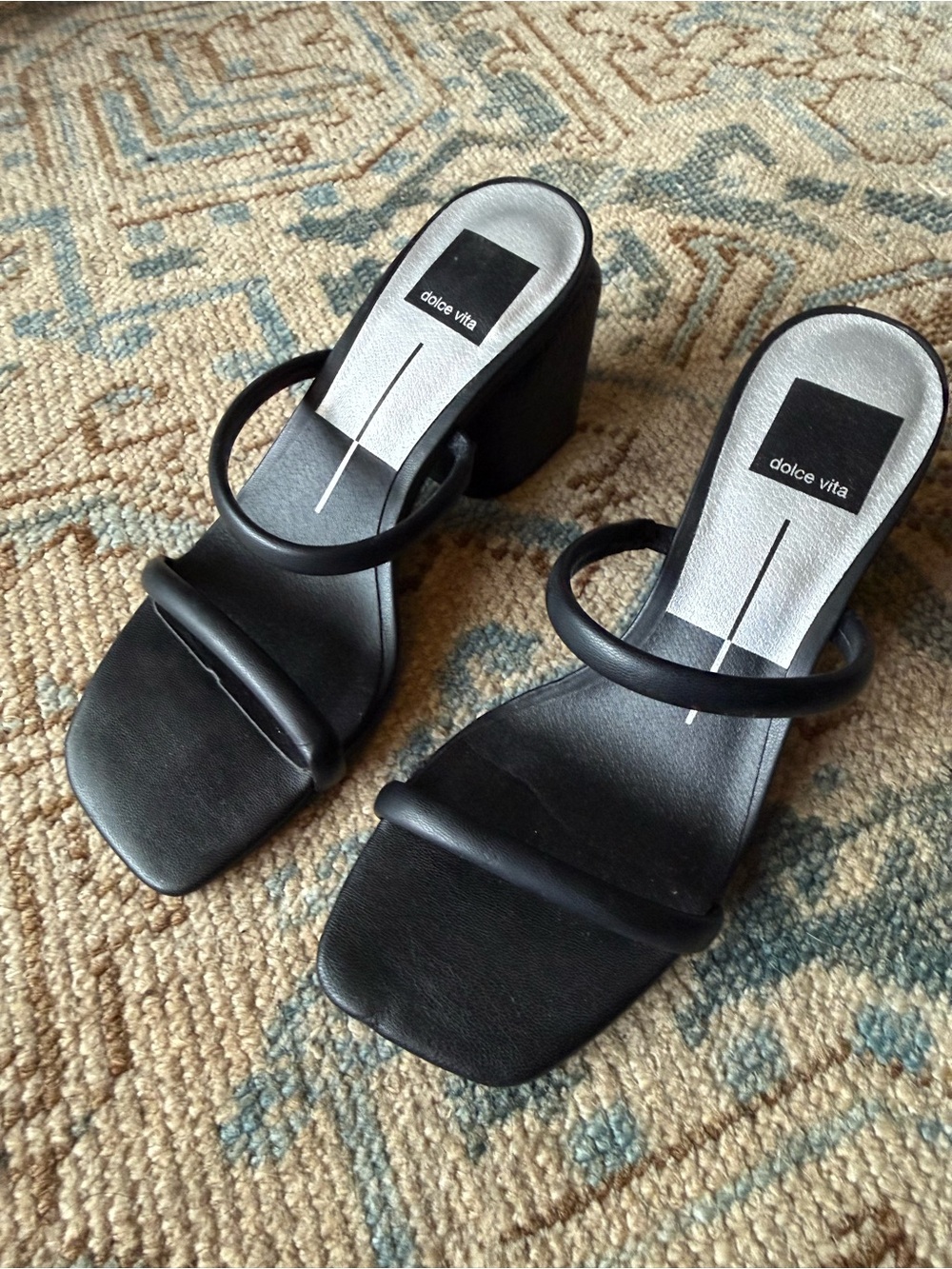 Dolce Vita Black Double-Strap Block Heel Mules